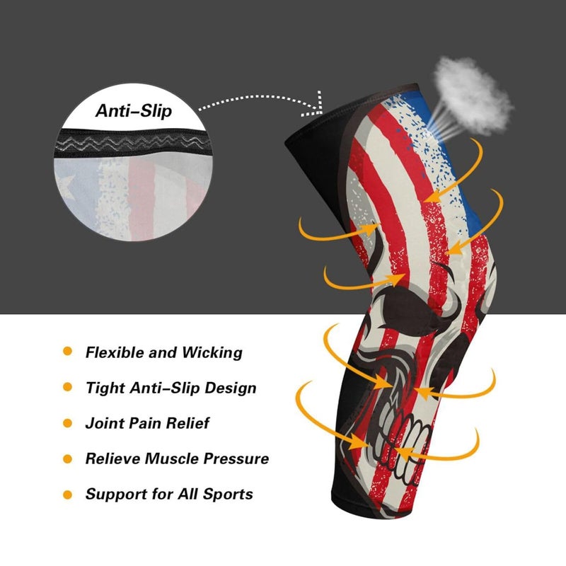 JUNZAN Flag Skull Knee Pads for Basketball Kids Youth Bball Knee Pads with Leg Compression Sleeves Sport Knee Pad for Volleyball Football 1 Pair - Image 3